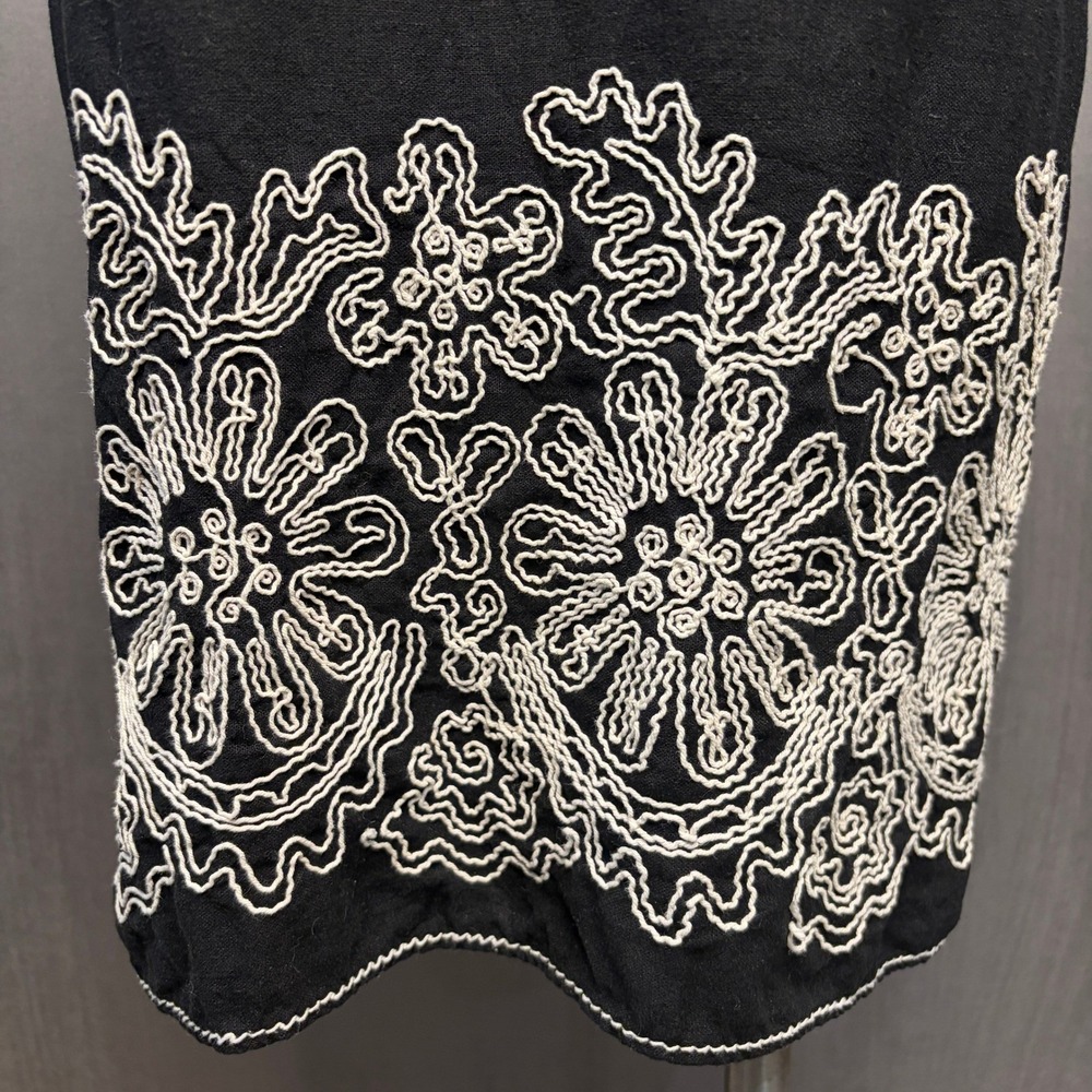 Max Studio Shift Dress Women M Black Linen Viscose Embroidered Coastal Resort - Picture 4 of 8
